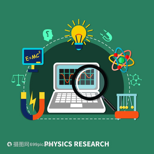 物理研究要素物理研究元素符號圖標科教設(shè)備平矢量插圖